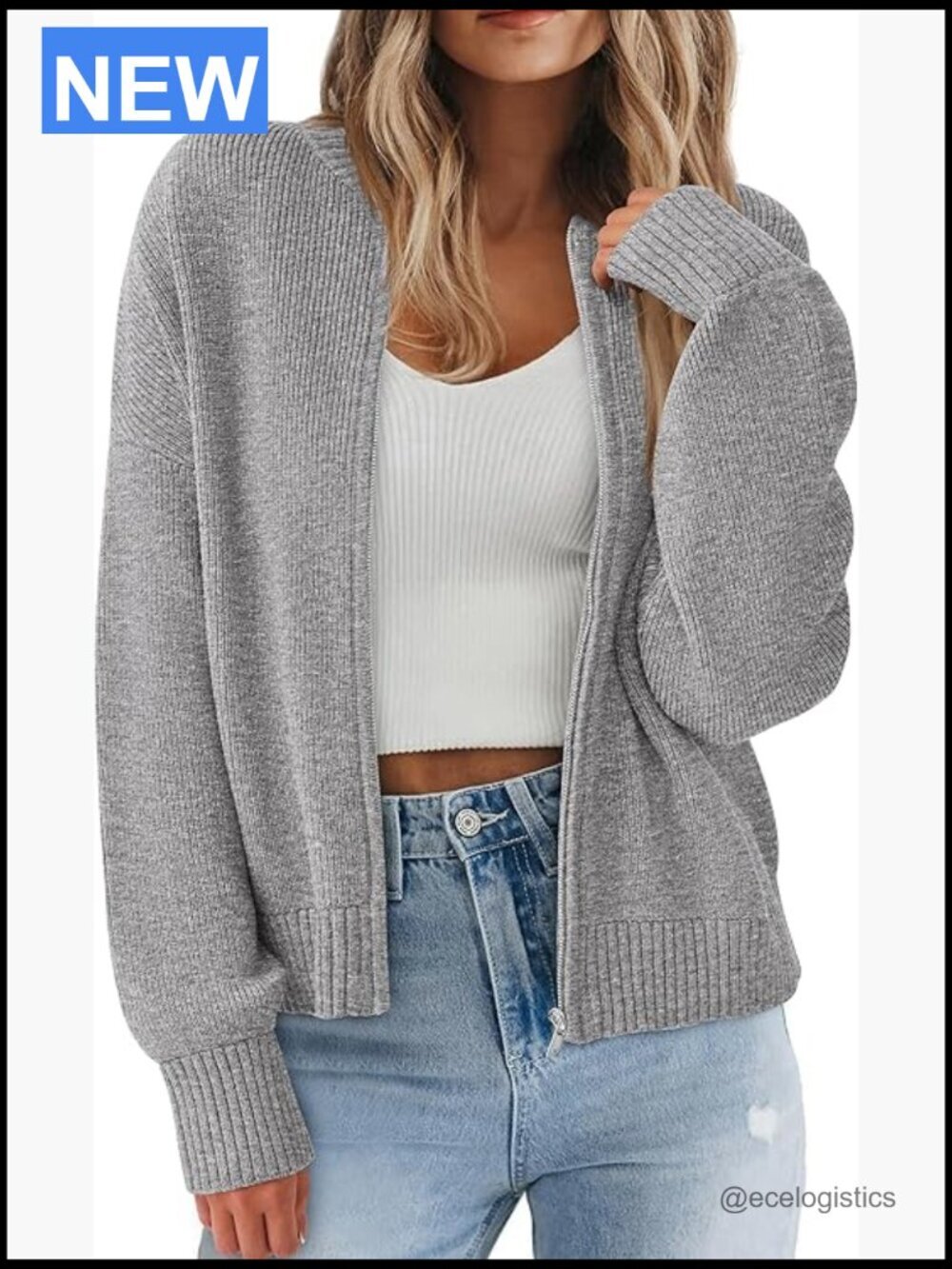 Chunky Knit Cardigan Open Front Zipper Sweater - Long Sleeve